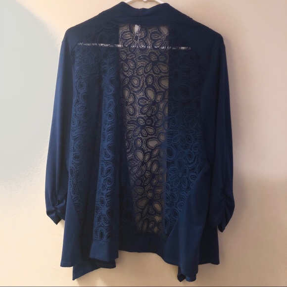 Blue cardigan with lace back EUC - Picture 2 of 5